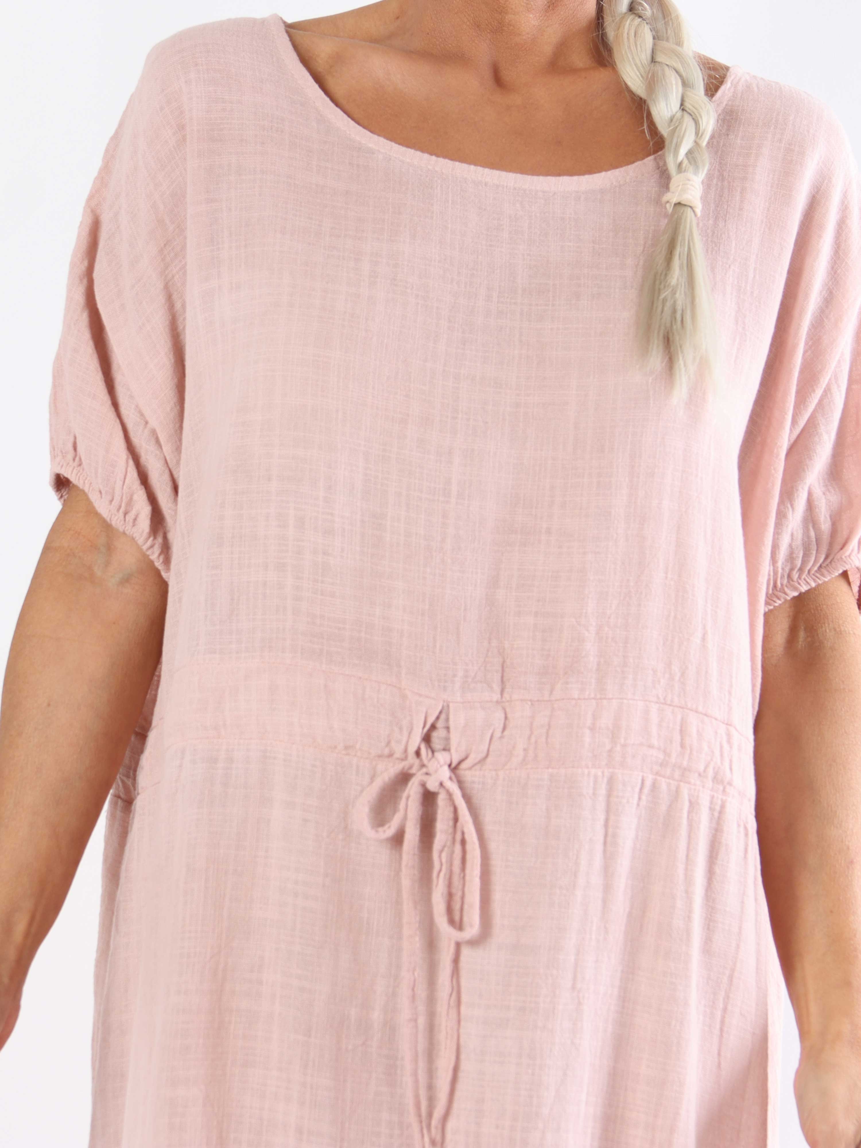 Agnete - Lang plus size kjole i bomuld med bindebånd